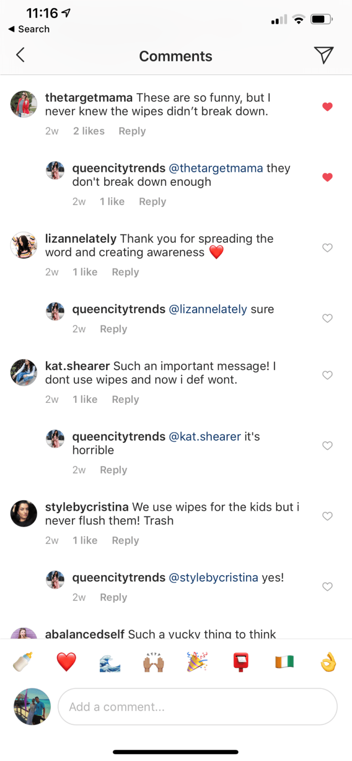 screengrab of a list of comments that appeared on instagram